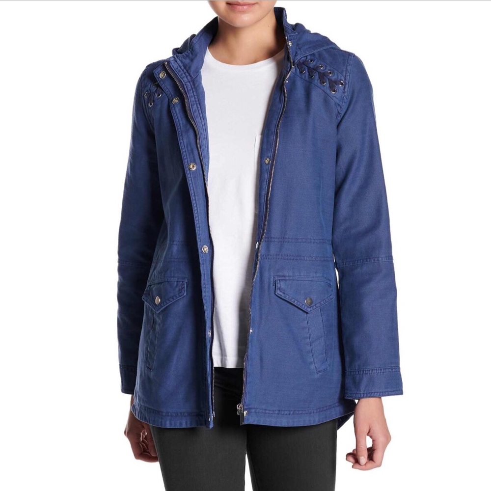 Lace Up Jacket Slub Anorak, Size L